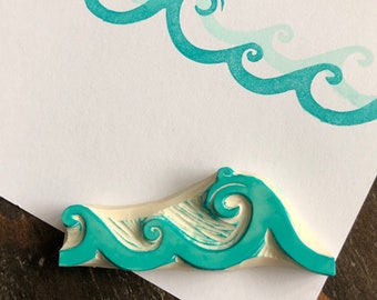 Ocean Waves Rubber Stamp Hand Carved Sea