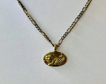 Handmade Necklace Cat Cameo Cabochon Pink White Silver Brass Oval Mount Brass Chain 32 Inch Length Lobster Claw Oscarcrow
