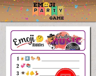 Jeu Emoji de musique country imprimable des années 2000 - Téléchargement numérique instantané, jeux pour les mélomanes, jeux de musique country, jeu de société sur le thème de la musique
