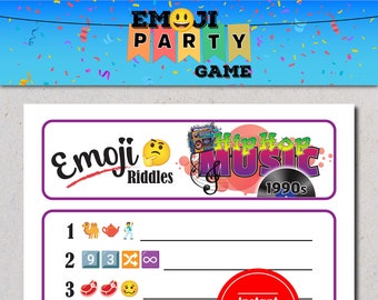 Jeu d'emoji Musique hip hop des années 1990, Pictionary Emoji, Jeux pour les mélomanes, Jeux hip hop, Jeux à imprimer, Jeu de devinette Emoji, Jeux amusants