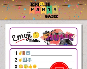 1970er Jahre Country Emoji Bildsprache, Spiele für den Musikliebhaber, Country-Musikspiele, Emoji Rätselspiel, Musikthema Partyspiel, Instant Download