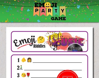 1990s Pop Emoji Pictionary Game, Pop Music Game, Music Themed Emoji Game, Emoji Riddle Game, Printable Emoji Game, Party Fun, Music Lover