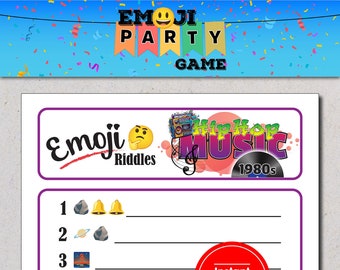 1980s Hip Hop Music Emoji Game, Emoji Pictionary, Games for Music Lovers, Hip Hop Games, Printable Games, Emoji Riddle Game, Fun Games