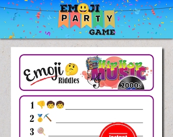 Quiz emoji musique hip hop des années 2000 - jeu à téléchargement immédiat, musique imprimable pictionary, jeu de musique hip hop, jeux imprimables, jeu devinette Emoji
