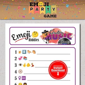 Printable Country Music Emoji Game 2000s - Instant Digital Download, Games for the Music Lover, Country Music Games,  Music Theme Party Game
