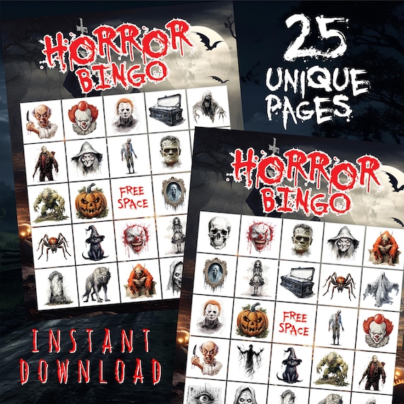 Horror Halloween Bingo 2025 / Halloween Party Games for Adults/Teen Halloween Games/Printable Games /Digital Download Games/Games for Groups