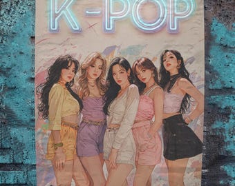 Arte mural de K-Pop, decoración de dormitorios, decoración de arte mural, cultura surcoreana, ola coreana, banda femenina, póster de K-Pop