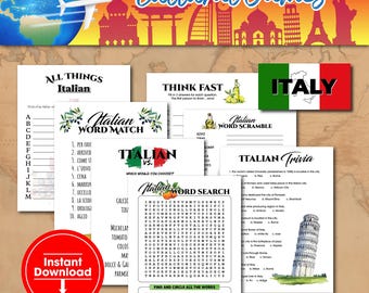 Italian Printable Games Pack, Italian Themed Gatherings, Coloring Pages, Nonna's Sunday Dinner Games,Amalficore Party Games, Digital Product