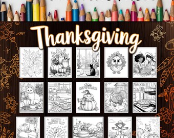 Thanksgiving Printable Coloring Pages, Thanksgiving Kid Activity Pack, Adult Coloring Pages, Fall Harvest Coloring Pages, Digital Download