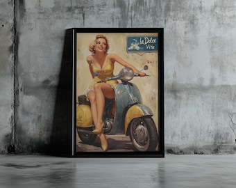 La Dolce Vita Wall Art, Sweet Life Wall Poster, Italian Woman on a Vespa Wall Decor, Mediterranean Wall Print,  Downloadable Wall Art