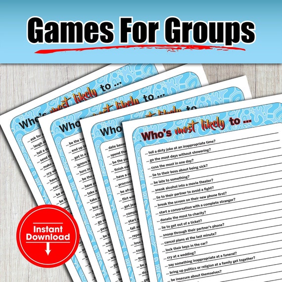 Who's Most Likely To Game, Office Icebreaker, Road Trip Activities, Questions For Friends, Printable Game, Family Reunion Games