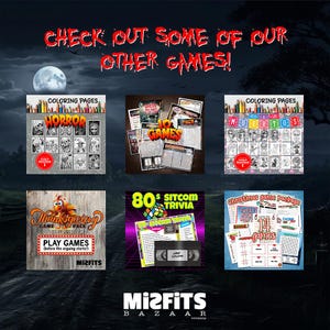 May include: An advertisement for various games, including coloring pages, trivia, and holiday-themed packs. The image features several game covers with titles like "Horror," "101 Games," and "80's Sitcom Trivia." The text "CHECK OUT SOME OF OUR OTHER GAMES!" is displayed at the top.