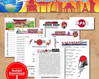 Japanese Printable Games Pack,Cultural Activities Bundle,Coloring Pages,Destination Wedding,Trivia Game,Downloadable,Road Trip Games,Tokyo