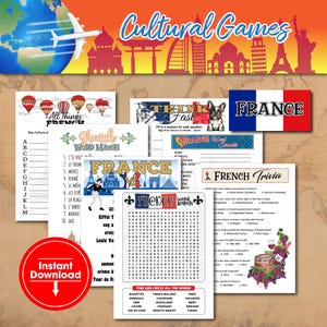 France Printable Games Pack 2025, Cultural Activities Bundle, Parisian Coloring Pages, French Wedding Activity, Paris Trivia, Eiffel Tower