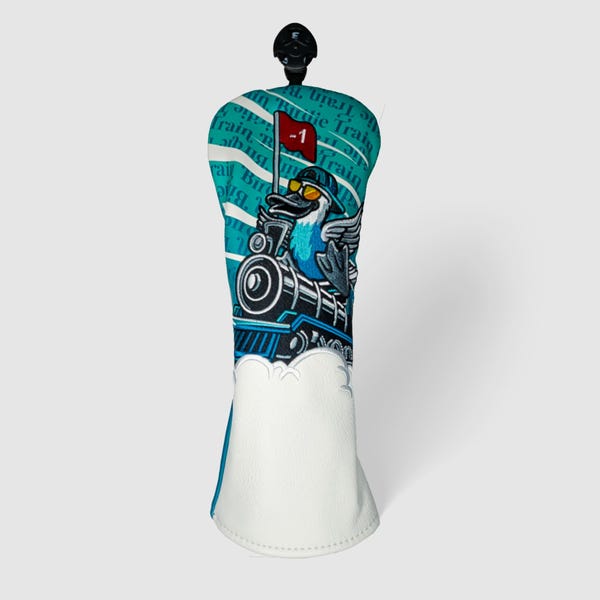 Golf Driver Headcover – Birdie Train PU Leather Fairway Wood Head Cover, Unique Golf Gift for Him, Golf Accessory UK, Christmas Gift Golfer
