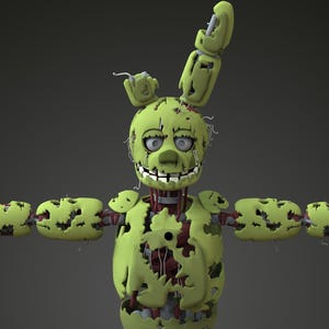 Springtrap Withered FNAF 3 Anpassad Helkropps Bärbar Kropp med Huvud 3D-Modell STL