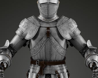 Armure médiévale gravée de chevalier en plaques royales portable modèle 3D STL
