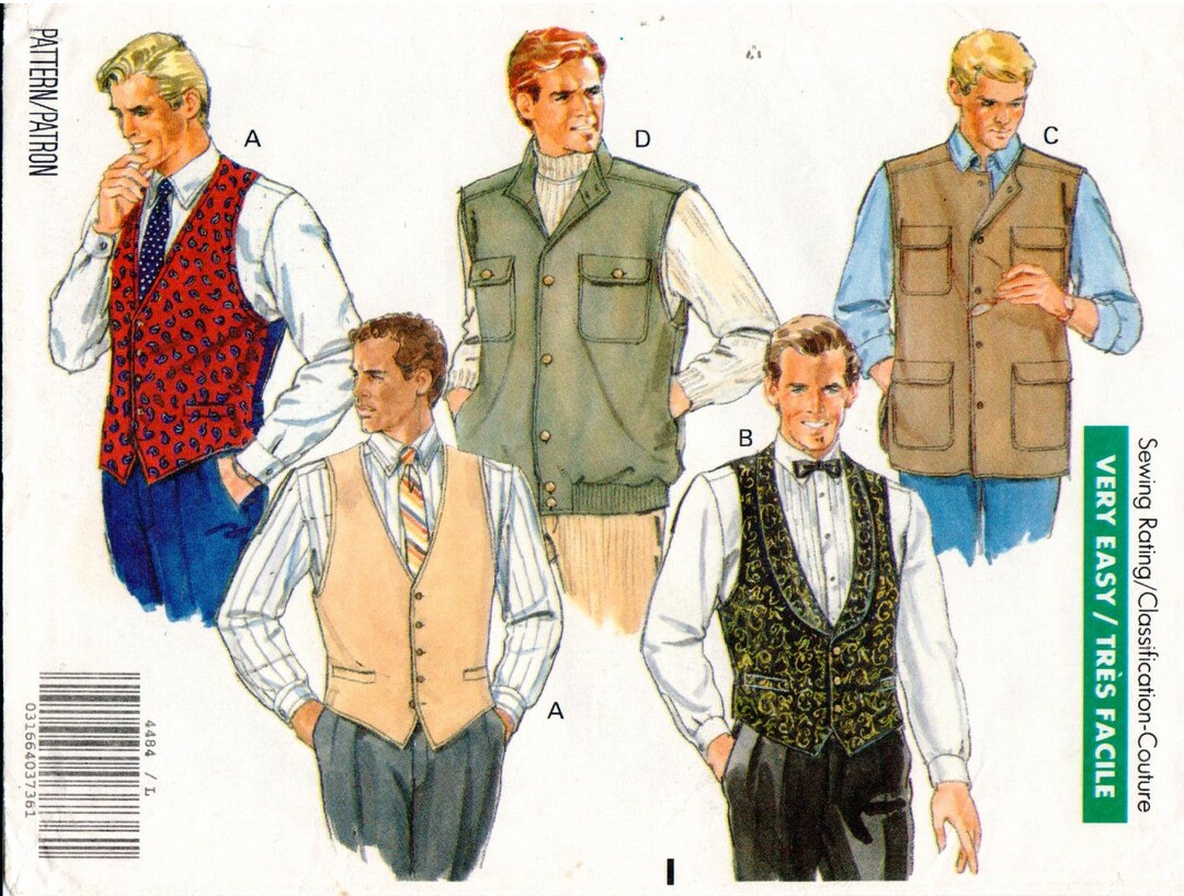 Butterick Pattern 4484 Vintage Uncut Men's Vests Four Etsy