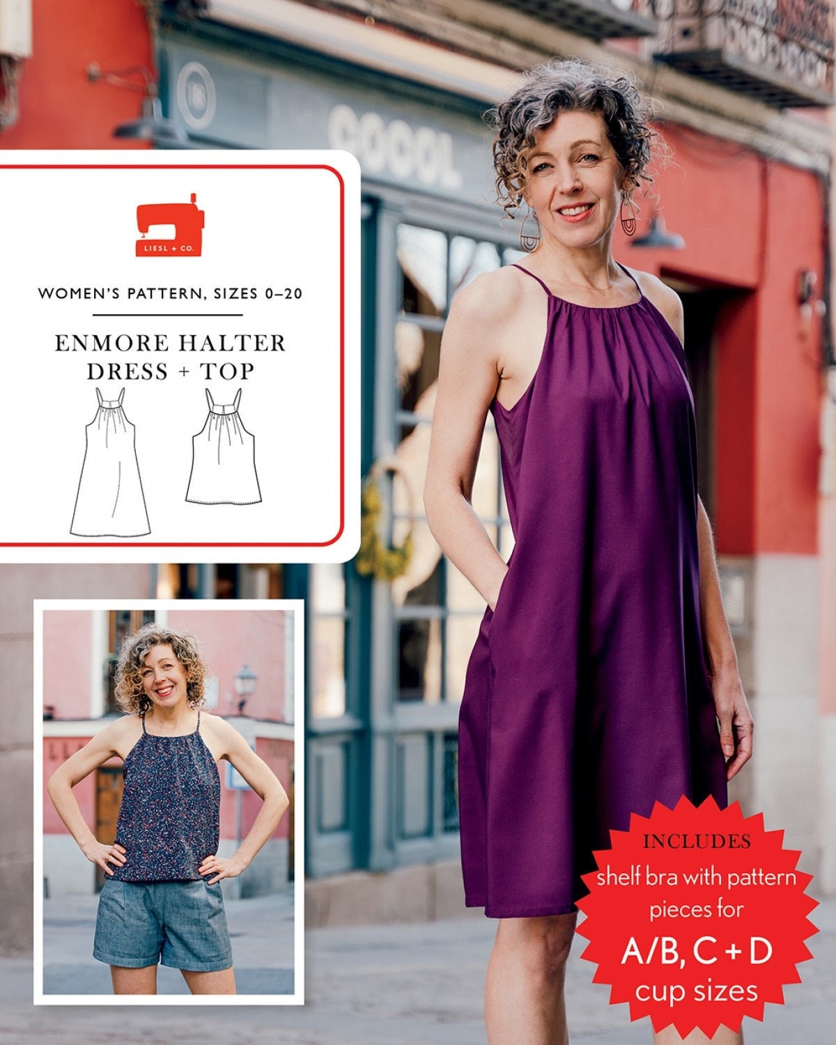 Enmore Halter Dress and Top Pattern, Liesl + Co., RestlessNeedle, Includes  Shelf Bra w/Pattern Pieces for A/B, C and D Cup Sizes, Sizes 0-20