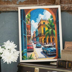 Havana Cuba Wall Art | Vintage Travel Poster | Colorful Cityscape Print | Cuban Street Scene Download | Retro Car Art | Caribbean Home Decor