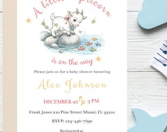 Invito per baby shower del piccolo Capricorno / Invito stampabile per baby shower / Download digitale dell'oroscopo / Modello di invito per baby shower con astrologia