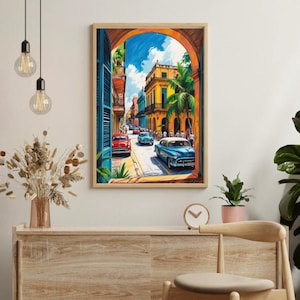 Havana Cuba Print | Vibrant Cuba Travel Poster | Old Havana Wall Art | Vintage Car Art | Caribbean Cityscape | Boho Home Decor Digital Print