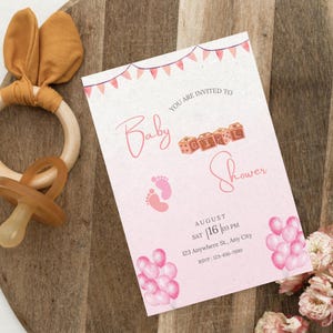 Babypartyeinladung Mädchen - Digital Download | Bearbeitbare Canva Vorlage | Niedliche Rosa Babyparty einladen | Druckbare Partykarten