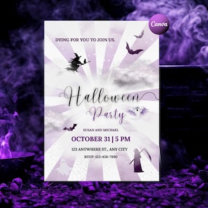 Purple Halloween Party Invite | Ethereal Spooky Halloween Invitation | Mysterious Smoky Halloween Template | Editable Halloween Adult Invite