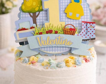 Spring Garden First Birthday Cake Topper, Boy Party Decor, Smash Cake (Pink or Blue)