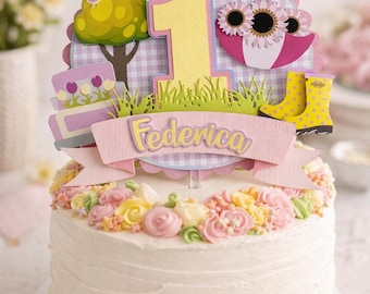 Spring Garden Cake Topper, Girl Party  Decor , Smash Cake (Pink or Blue)