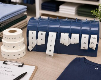 Clothing Size Label Dispenser  7 Roll Sticker Organizer for Retail Stores Boutiques and Apparel Shops Holds Rools  Stickers Sizes