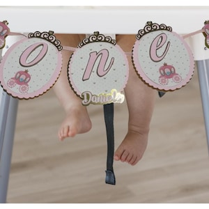 Crown High Chair Banner, Princess Banner Pink and Gold, Princess Party , Banner One , Princess Birthday, Custom One Banner, Princess Banner