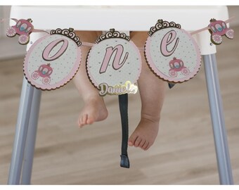 Princess High Chair Banner: Pink & Gold First Birthday Decor