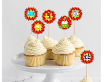 Om Nom Cupcake Toppers: Cut the Rope Birthday Party Decor