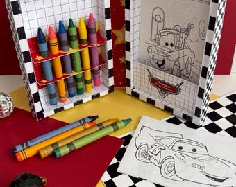 Crayon Box Cars, Coloring Suitcase, Kids Racing Coloring Kit,Custom Crayon Box, Kids Coloring Kit with Crayons,Racing Theme Party Favor Box,