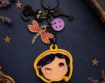 Coraline Inspired Fidget Clicker Keychain 3D Printed Sensory Toy Bag Charm with Charms or Beaded Wristlet