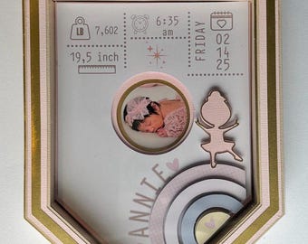 Birth Stat Sign: Baby Girl Nursery Decor, First Photo Frame