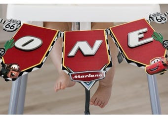 Cars High Chair Banner, Lightning Mc Queen Banner, Cars Party Supplies, Cars Banner One , Cars Birthday, Custom Cars Banner, Banner One Cars