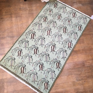 3x5 feet handmade floral mini runner rug, turkish kitchen floor wide rug, grey bathroom area rug, entryway large muted color rug, bohem rugs