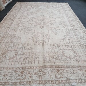 Natural oushak rug 6x10&#39;2 large muted turkish rug, pastel vintage rug, hand made wool oushak rug, living room rug, bohemian rug