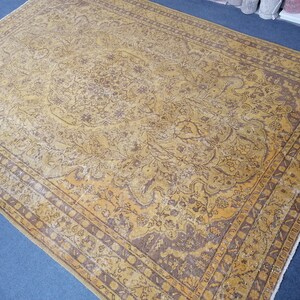 7x10 vintage oushak rug, large turkish rug, hand made wool rug, living room rug, rustic unsual tribal rug retro style,