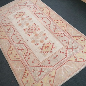 6.6 x 10.5 Muted soft colors rug , faded oushak rug, pastel turkish rug, rustic tribal rug retro style rug