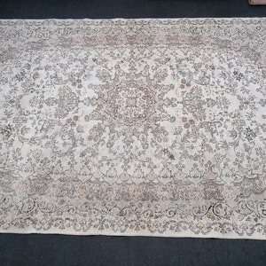 Oushak turkish rug 7.2 x 10.7 large wool rug, vintage knotted rug