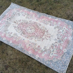 7x3,10 turkish rug, vintage turkish soft color rug, faded oushak rug,kitchen rug,vintage anatolian rug, oushak unique hand made rug