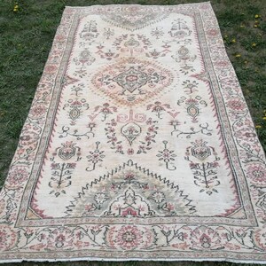 Oushak rug, large pastel vintage wool rug 5&#39;8x9&#39;5 hand made rugs, turkish living room rug