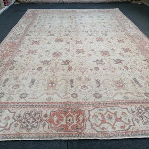 Vintage rug 6&#39;10x10&#39;4 large turkish rug, pastel vintage turkish rug, oushak hand made wool rug, large living room rug, bohemian rug
