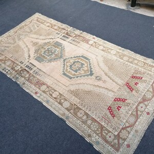 Faded rug, 8&#39;x4&#39; pastel color rug, vintage turkish rug,oushak vintage rug,vintage rug,kitchen rug, vintage anatolian rug,unique hand made