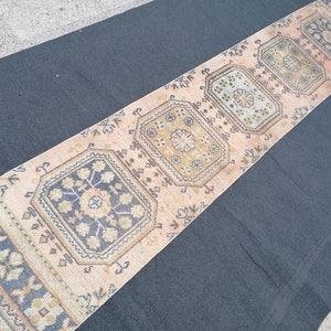 2&#39;3x11&#39;8 oushak turkish runner rug,turkish wool runner rug,hallway runner, vintage blue runner rug, vintage green runner rug,kitchen runner