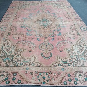 Oushak wool rug 5&#39;8x8 vintage pink rug, living room rug, handmade wool rugs