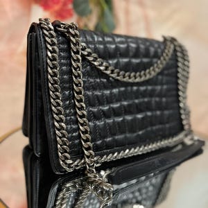 ZARA ブラック キルティングレザー ショルダーバッグ：シルバー